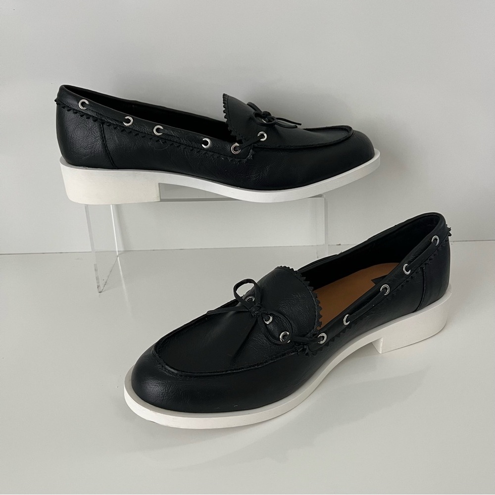 DOLCE VITA Lagoon Block Heeled Faux Leather Boat Shoe Loafer in Black NEW - Picture 4 of 13
